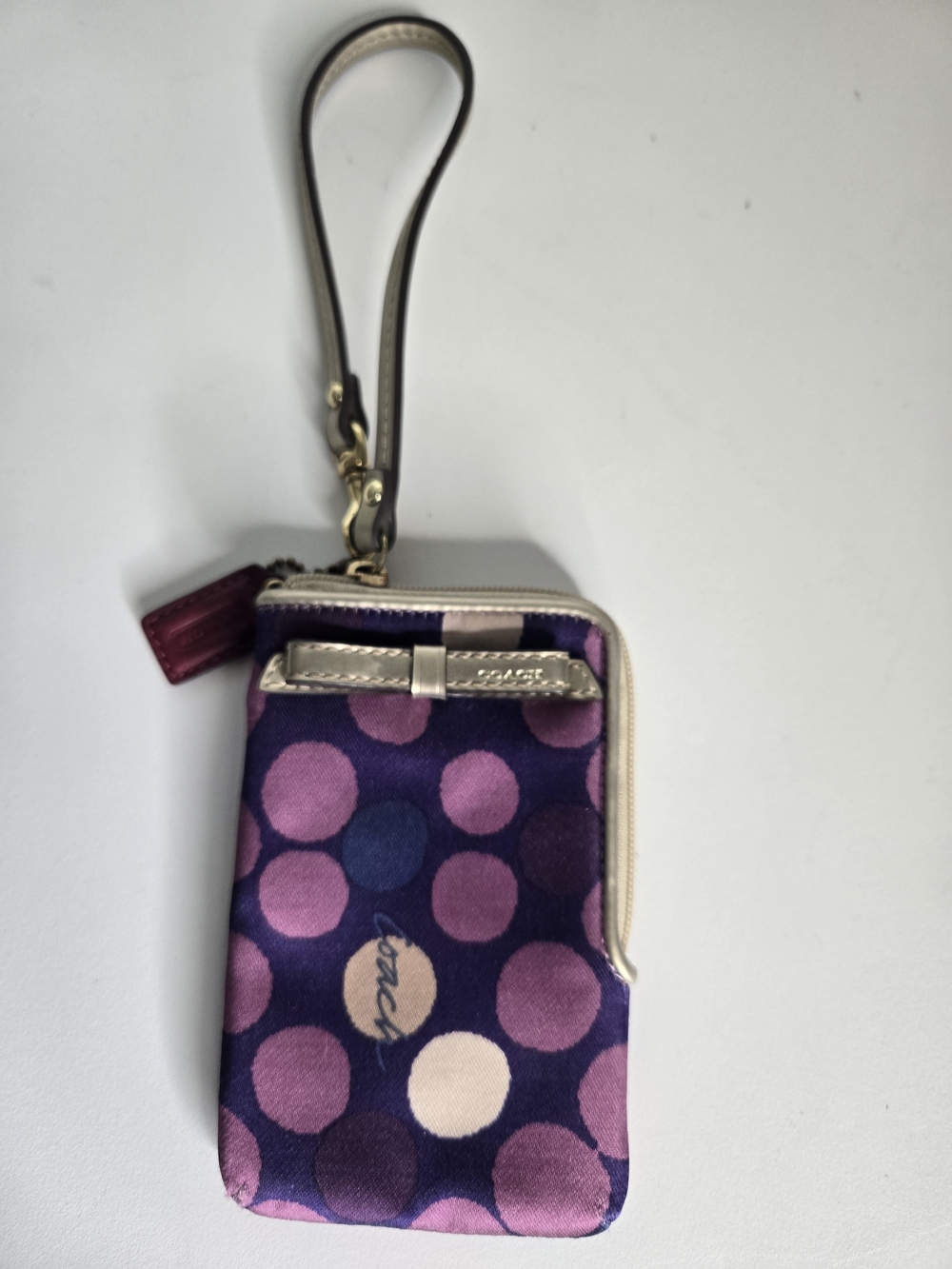 Coach Madison Dotted Op Art Purple Polka Dot Bow Small Wristlet Wallet